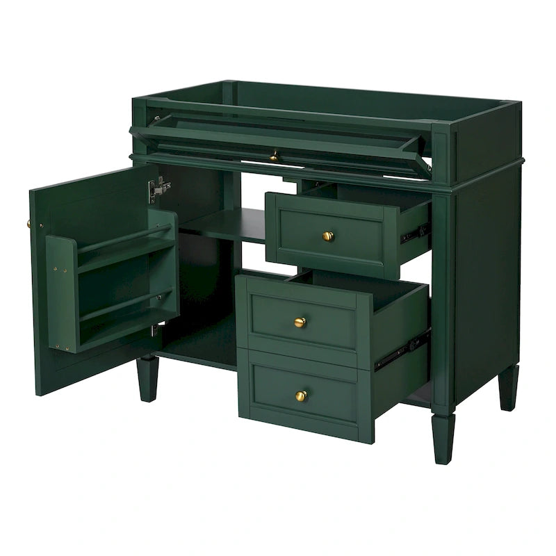 Meuble-lavabo de salle de bain de 91 cm sans lavabo, armoire de rangement de salle de bain moderne avec 2 tiroirs et un tiroir basculant, cadre en bois massif