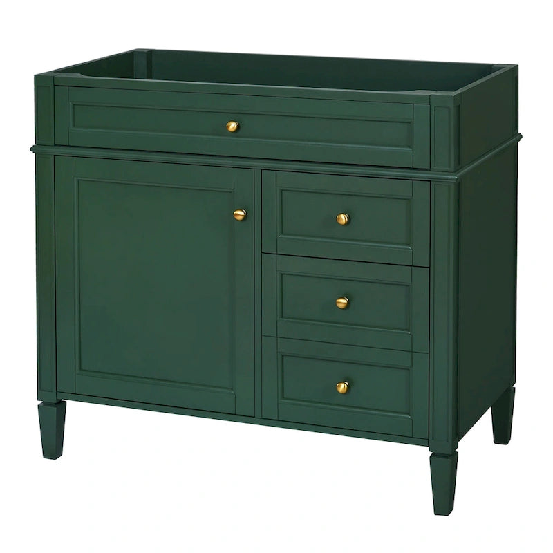 Meuble-lavabo de salle de bain de 91 cm sans lavabo, armoire de rangement de salle de bain moderne avec 2 tiroirs et un tiroir basculant, cadre en bois massif