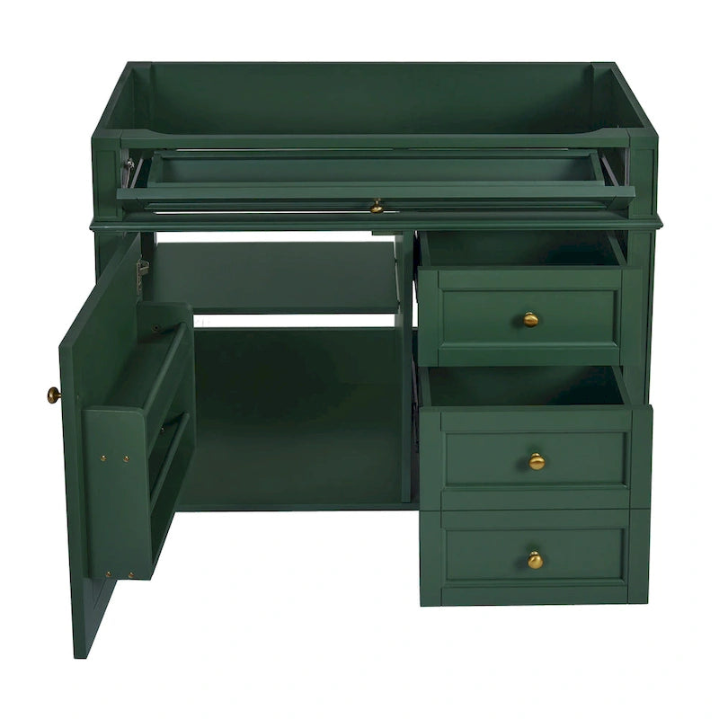 Meuble-lavabo de salle de bain de 91 cm sans lavabo, armoire de rangement de salle de bain moderne avec 2 tiroirs et un tiroir basculant, cadre en bois massif