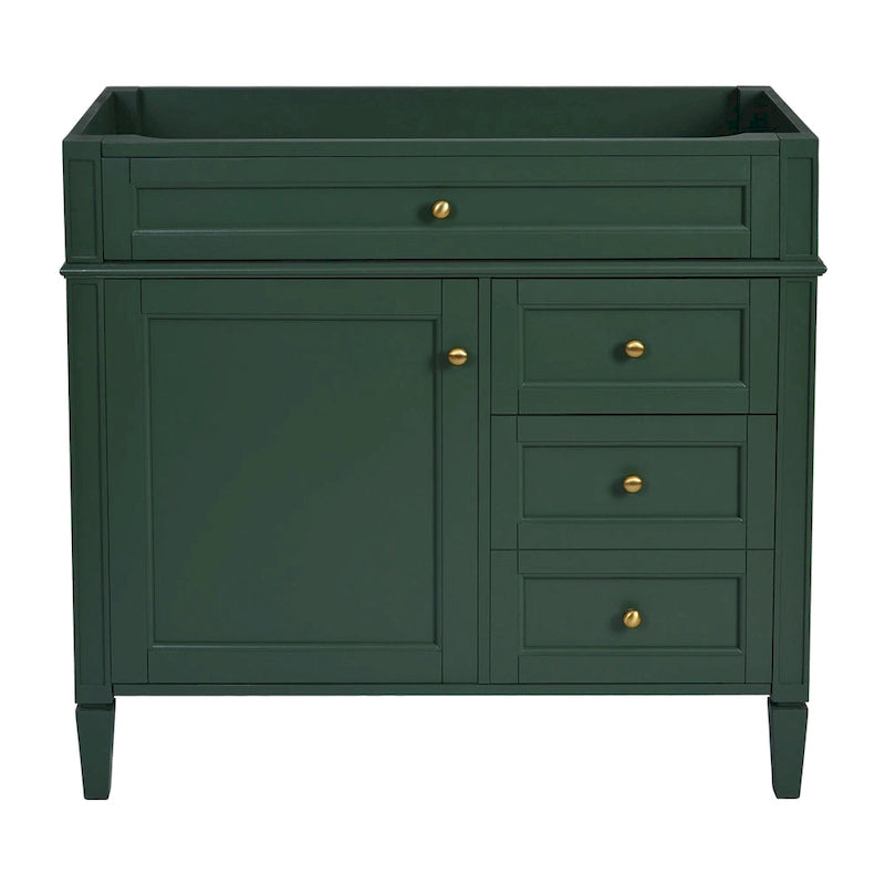 Meuble-lavabo de salle de bain de 91 cm sans lavabo, armoire de rangement de salle de bain moderne avec 2 tiroirs et un tiroir basculant, cadre en bois massif
