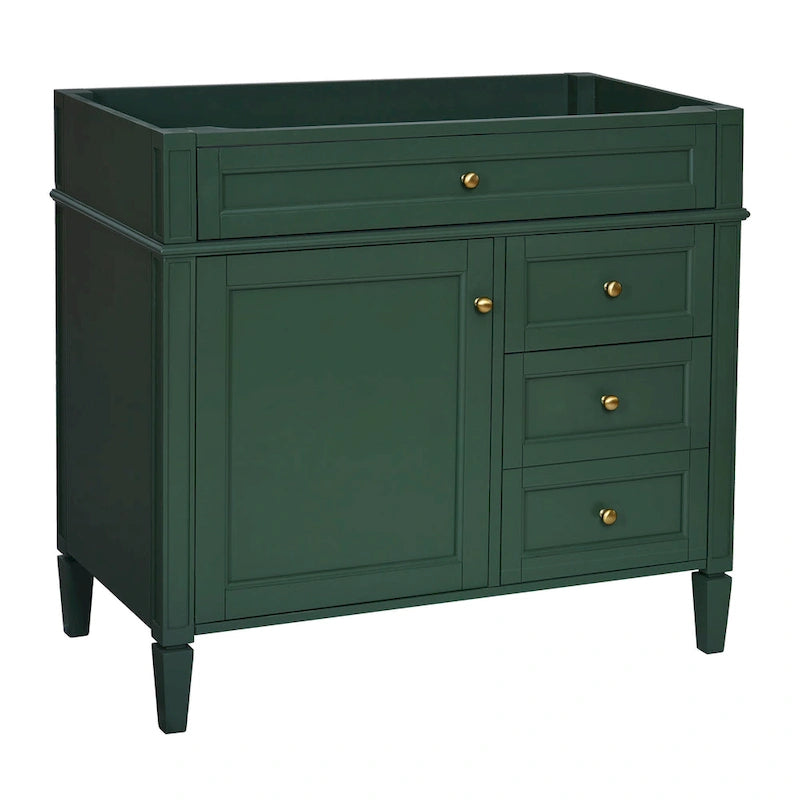 Meuble-lavabo de salle de bain de 91 cm sans lavabo, armoire de rangement de salle de bain moderne avec 2 tiroirs et un tiroir basculant, cadre en bois massif