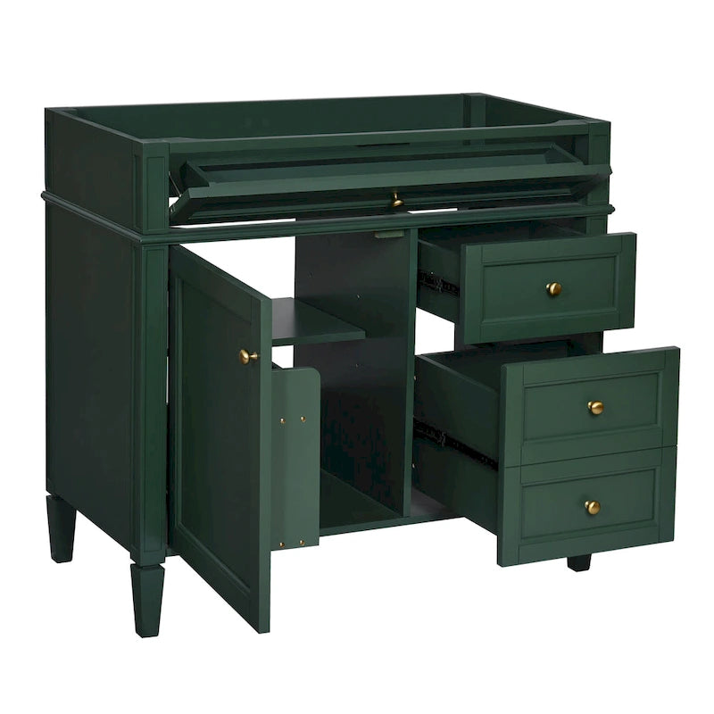 Meuble-lavabo de salle de bain de 91 cm sans lavabo, armoire de rangement de salle de bain moderne avec 2 tiroirs et un tiroir basculant, cadre en bois massif