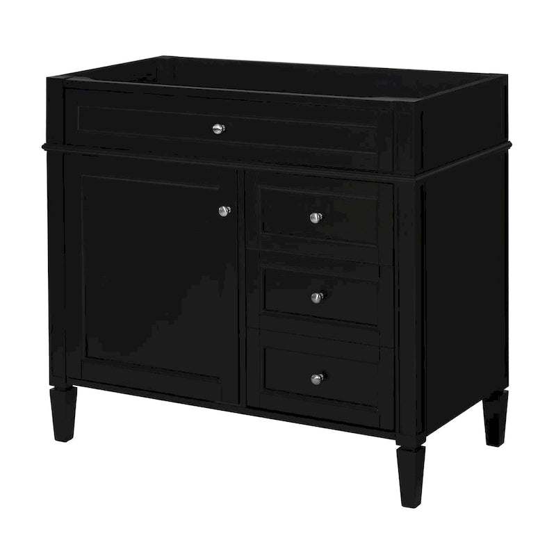 Meuble-lavabo de salle de bain de 91 cm sans lavabo, armoire de rangement de salle de bain moderne avec 2 tiroirs et un tiroir basculant, cadre en bois massif