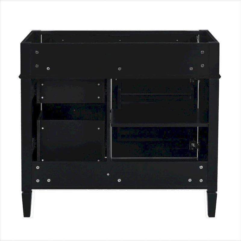 Meuble-lavabo de salle de bain de 91 cm sans lavabo, armoire de rangement de salle de bain moderne avec 2 tiroirs et un tiroir basculant, cadre en bois massif