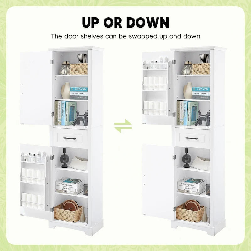 Meuble Colonne de Rangement de Salle de Bain, Meuble de Rangement sur Pied avec Deux Portes et Étagères Réglables, Porte-Serviettes Intégré