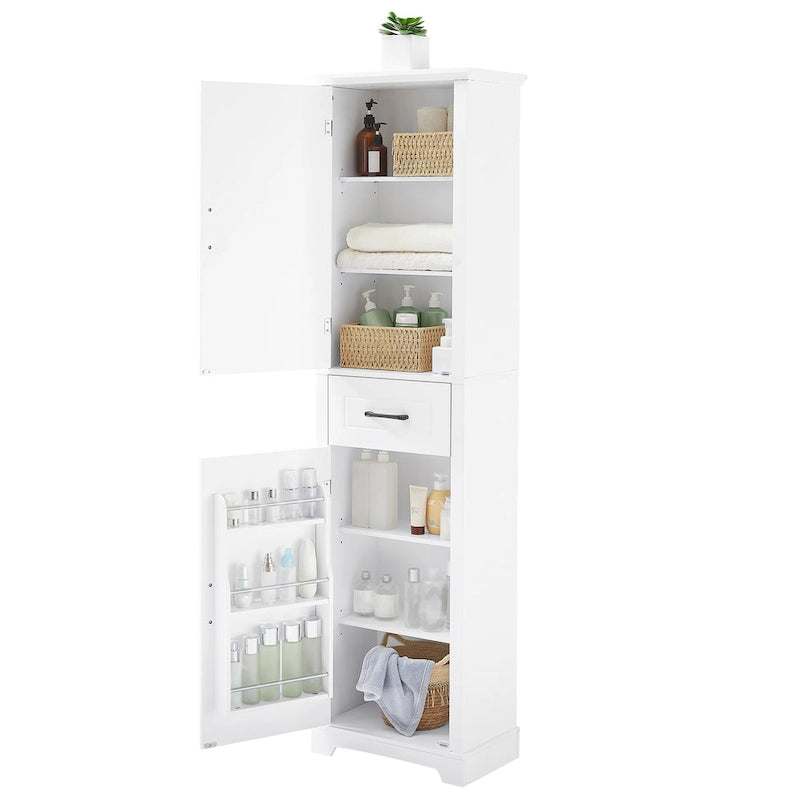 Meuble Colonne de Rangement de Salle de Bain, Meuble de Rangement sur Pied avec Deux Portes et Étagères Réglables, Porte-Serviettes Intégré