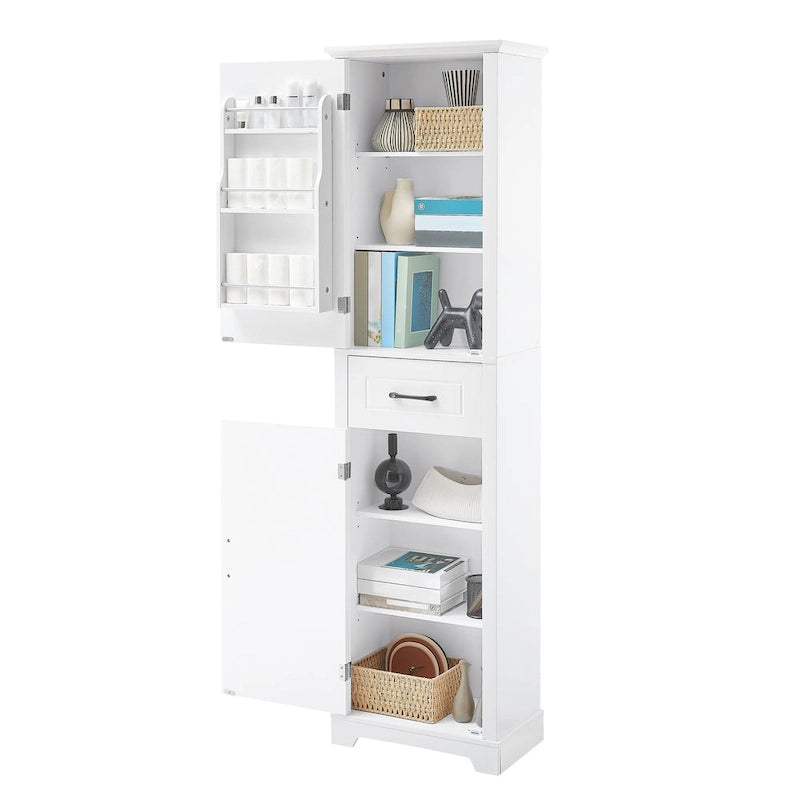 Meuble Colonne de Rangement de Salle de Bain, Meuble de Rangement sur Pied avec Deux Portes et Étagères Réglables, Porte-Serviettes Intégré