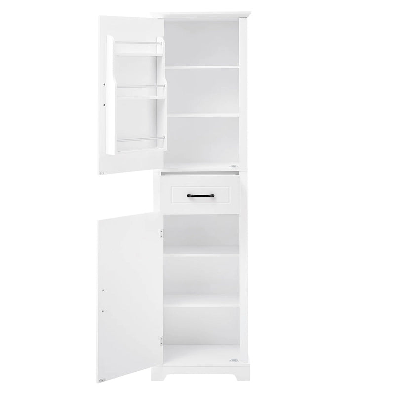 Meuble Colonne de Rangement de Salle de Bain, Meuble de Rangement sur Pied avec Deux Portes et Étagères Réglables, Porte-Serviettes Intégré