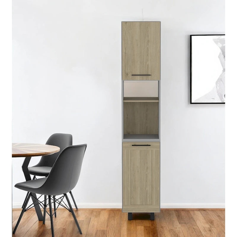 Garde-manger ou placard de rangement 82, en bois gris et chêne - 15,75' X '82,05' X '13,58