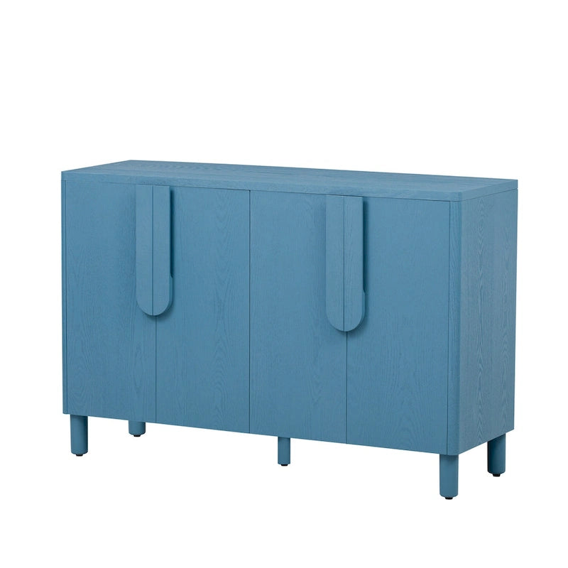 Buffet 4 portes avec rangement, buffet en bois avec poignées incurvées uniques et étagères réglables pour salle à manger