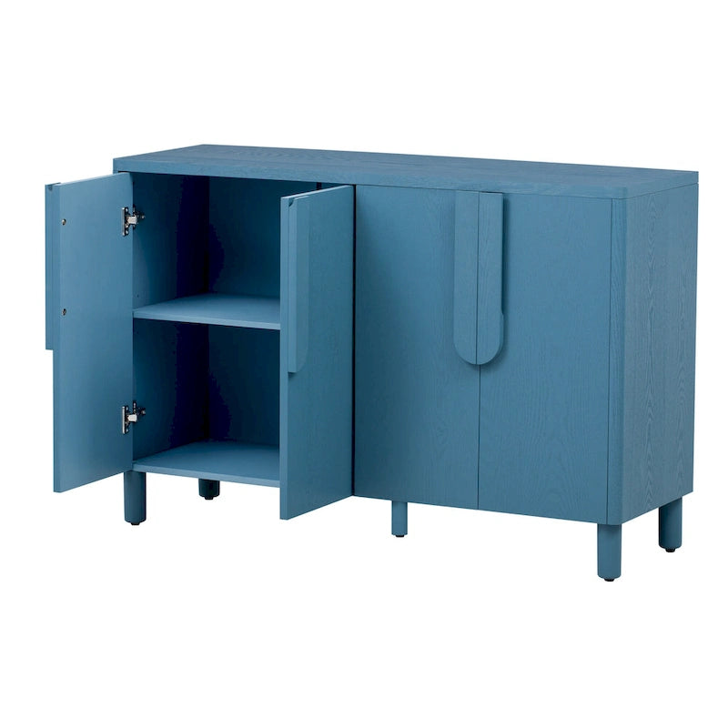 Buffet 4 portes avec rangement, buffet en bois avec poignées incurvées uniques et étagères réglables pour salle à manger