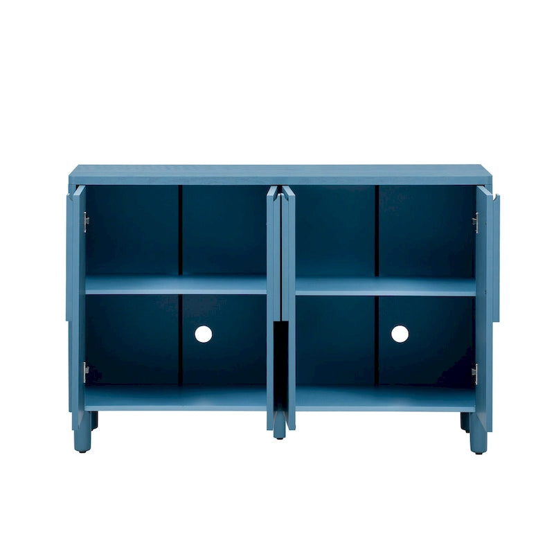 Buffet 4 portes avec rangement, buffet en bois avec poignées incurvées uniques et étagères réglables pour salle à manger