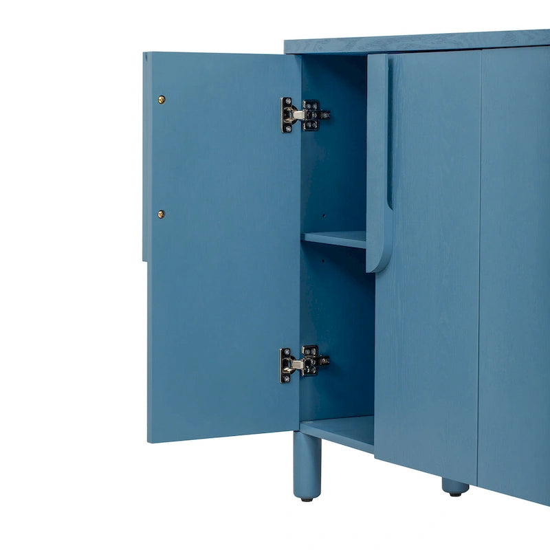 Buffet 4 portes avec rangement, buffet en bois avec poignées incurvées uniques et étagères réglables pour salle à manger