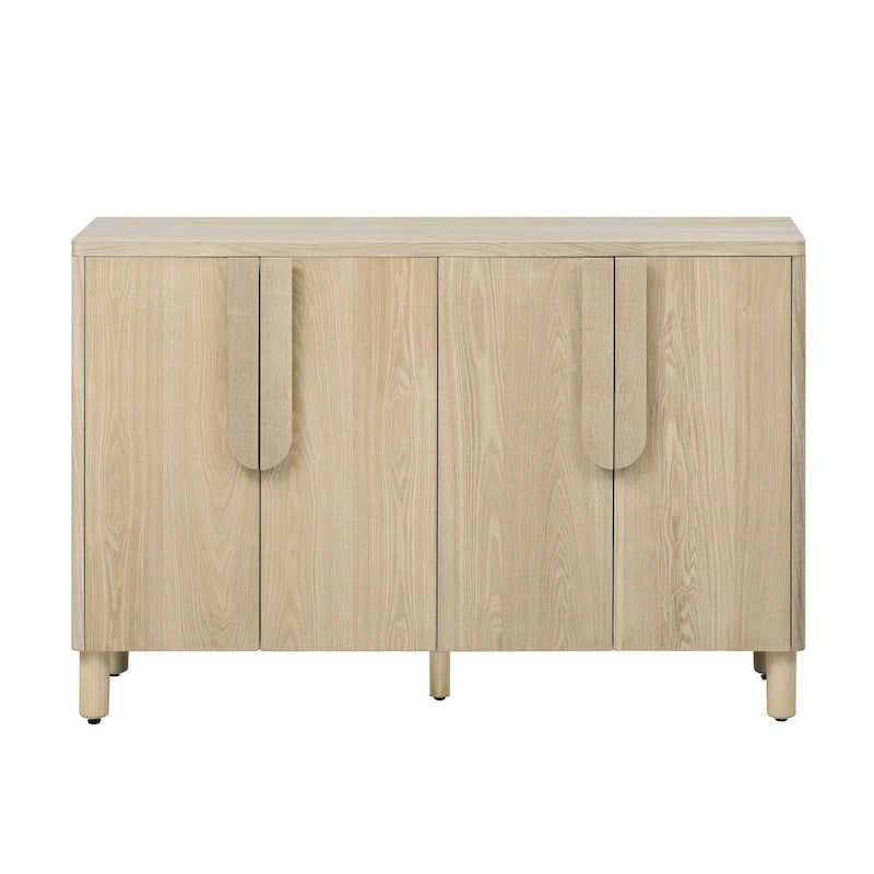 Buffet 4 portes avec rangement, buffet en bois avec poignées incurvées uniques et étagères réglables pour salle à manger