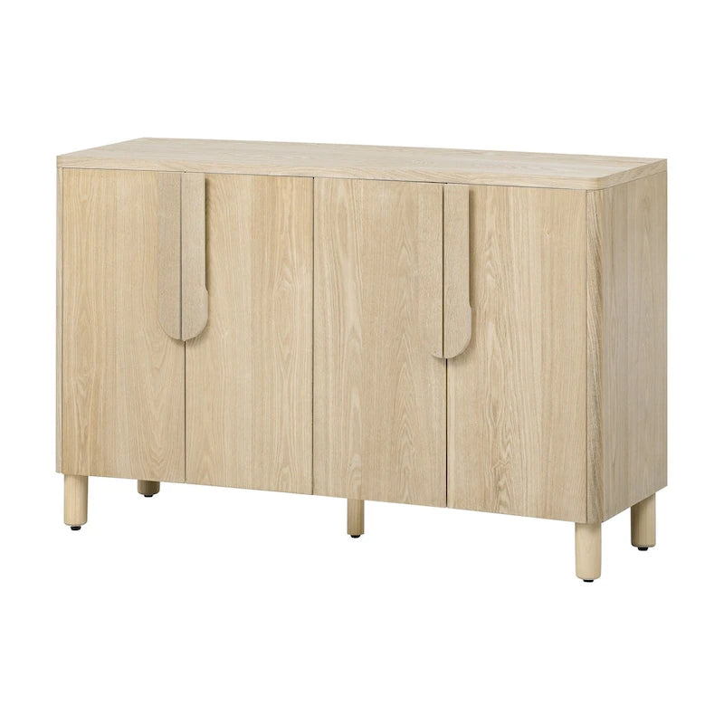 Buffet 4 portes avec rangement, buffet en bois avec poignées incurvées uniques et étagères réglables pour salle à manger