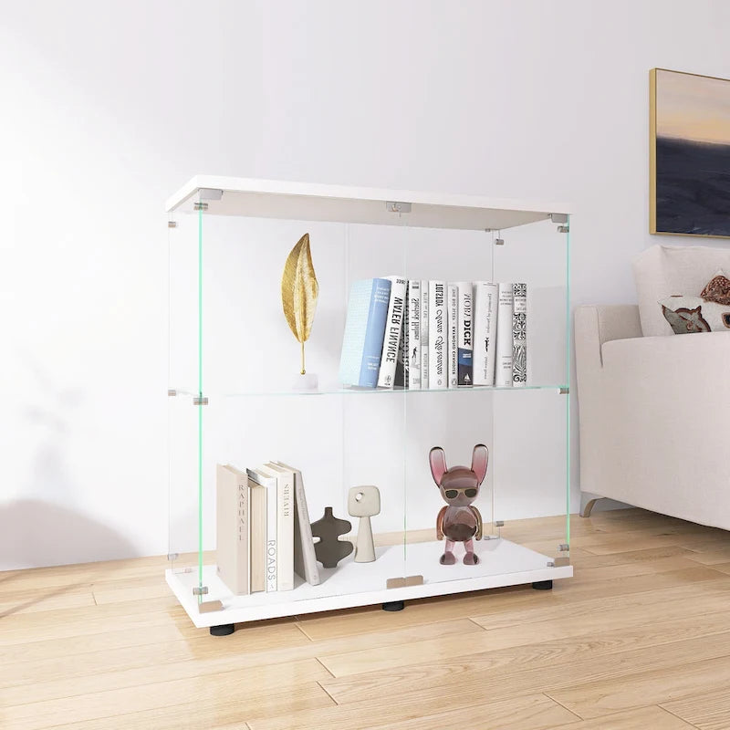 Vitrine en verre à deux portes, 2 étagères avec porte, bibliothèque sur pied pour salon, chambre, bureau