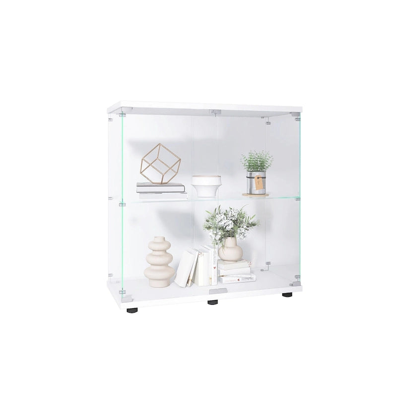 Vitrine en verre à deux portes, 2 étagères avec porte, bibliothèque sur pied pour salon, chambre, bureau