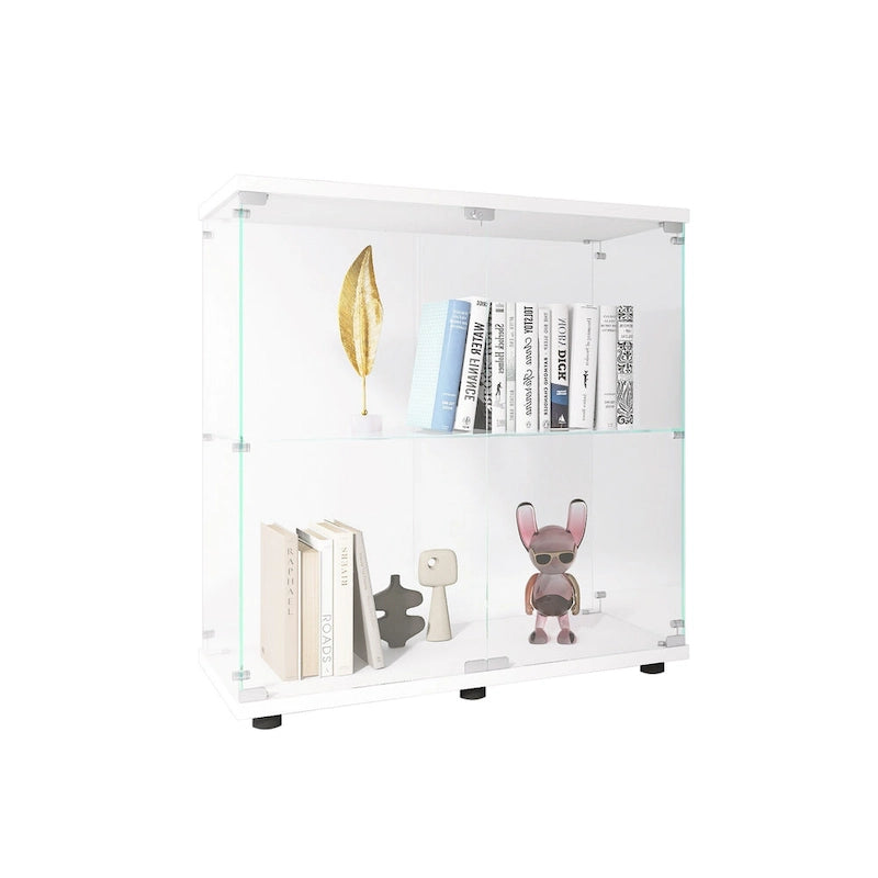 Vitrine en verre à deux portes, 2 étagères avec porte, bibliothèque sur pied pour salon, chambre, bureau