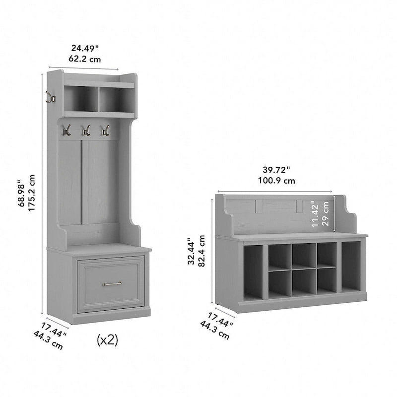Porte-manteaux et banc à chaussures avec tiroirs par