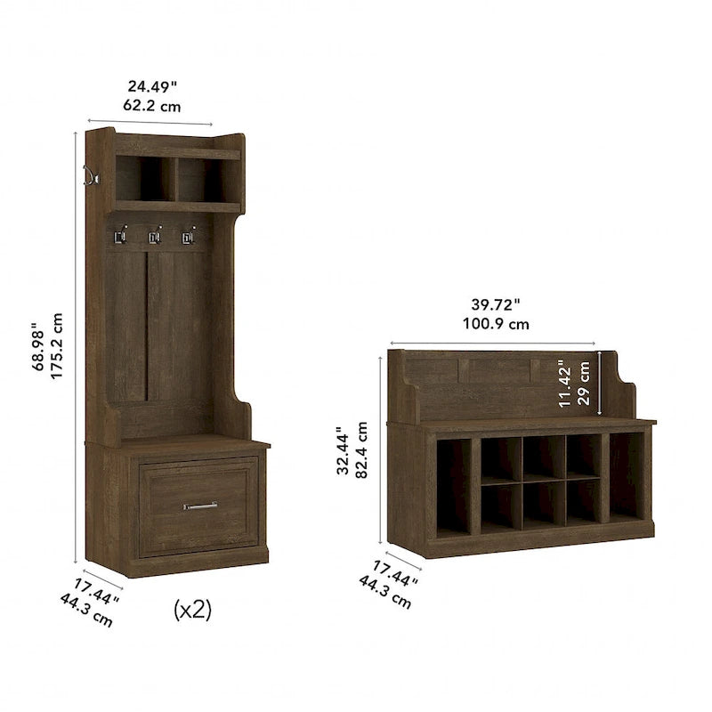 Porte-manteaux et banc à chaussures avec tiroirs par