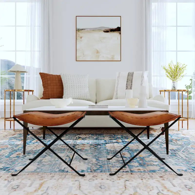 Tabouret en cuir fait main