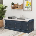 Tabouret de rangement pour salon avec matelas amovible et casier, 4 portes et étagères réglables