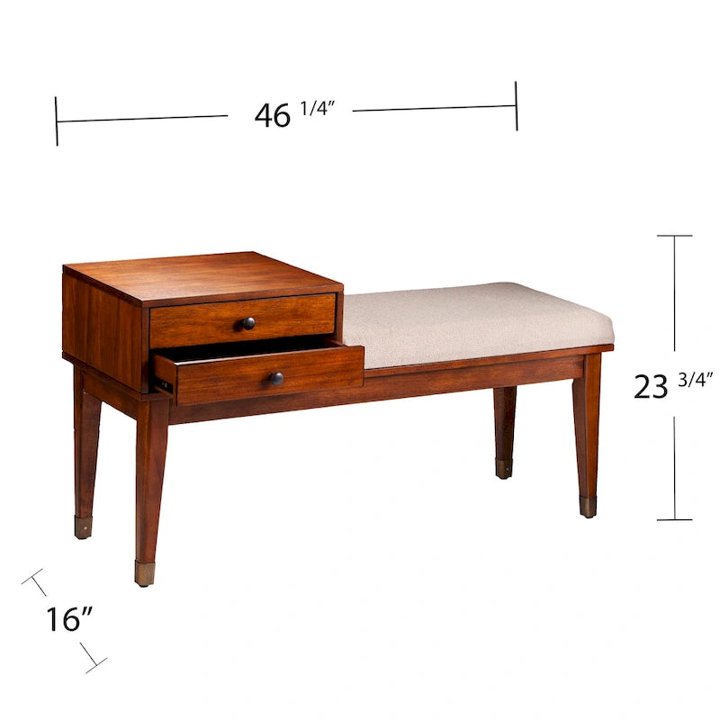 Banc de rangement rembourré de style moderne du milieu du siècle