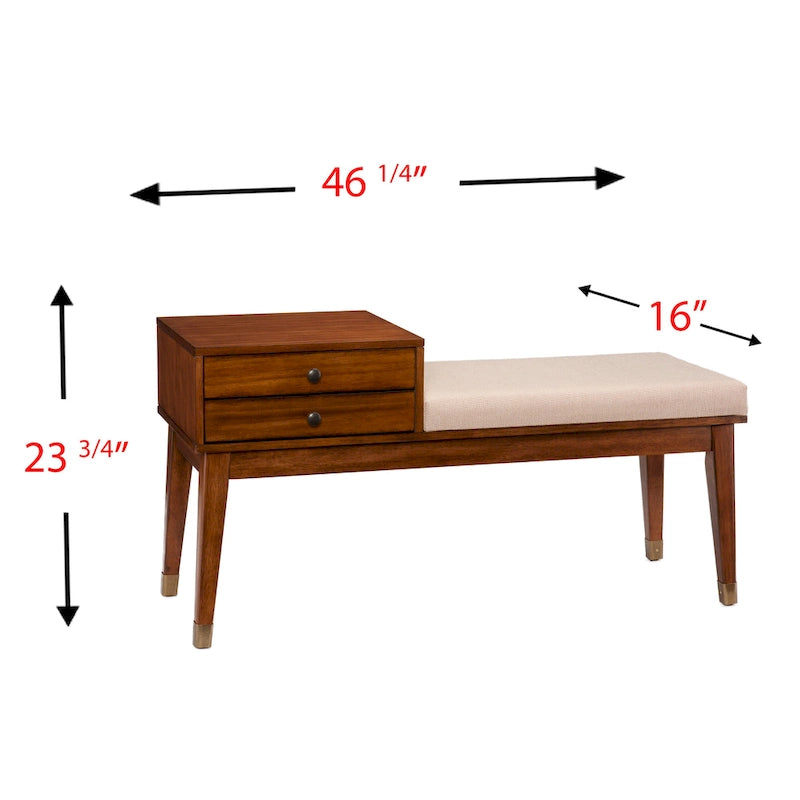 Banc de rangement rembourré de style moderne du milieu du siècle