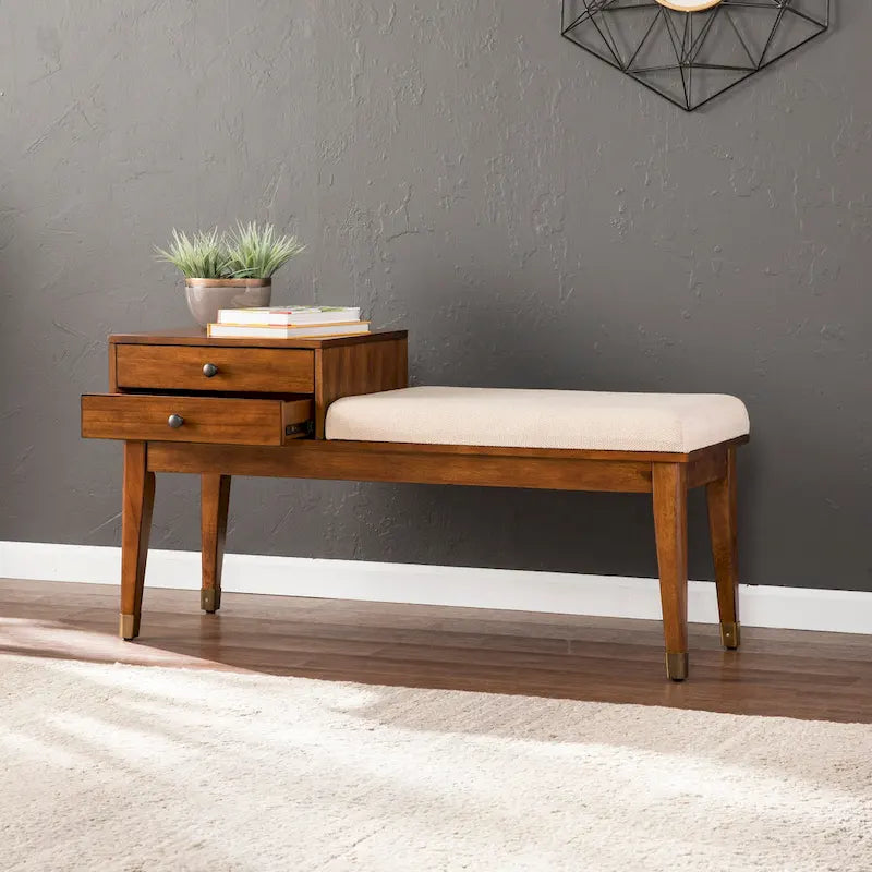 Banc de rangement rembourré de style moderne du milieu du siècle
