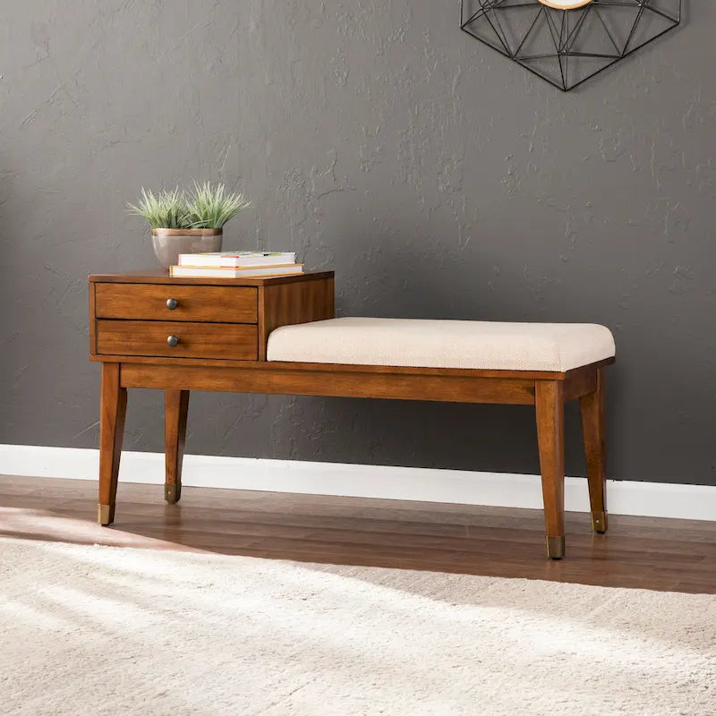 Banc de rangement rembourré de style moderne du milieu du siècle