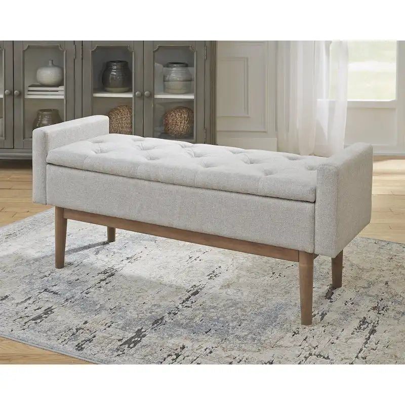 Banc de rangement contemporain beige/marron – 50L x 18P x 18H