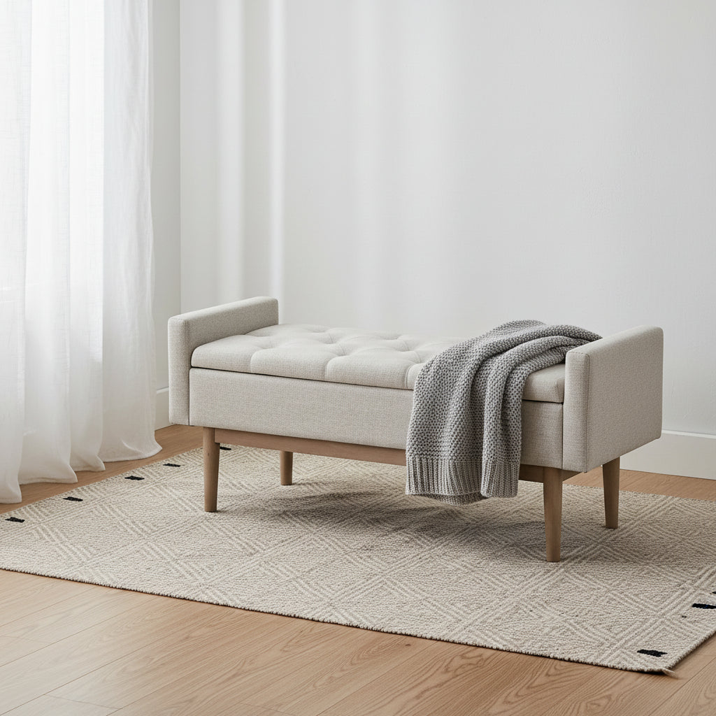 Banc de rangement contemporain beige/marron – 50L x 18P x 18H