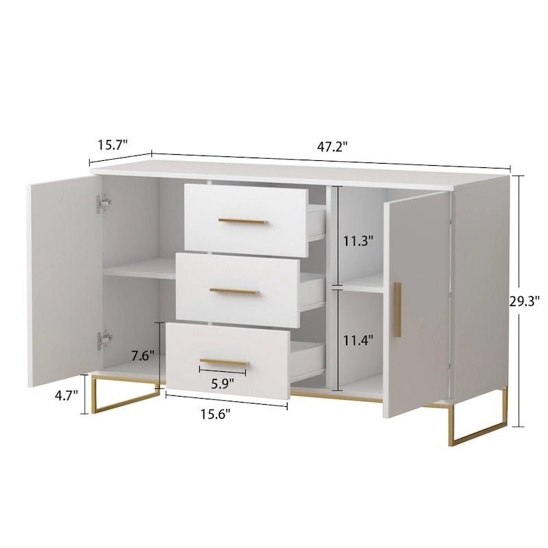 Buffet crédence à deux portes et trois tiroirs de 47 po - 47,2 long.