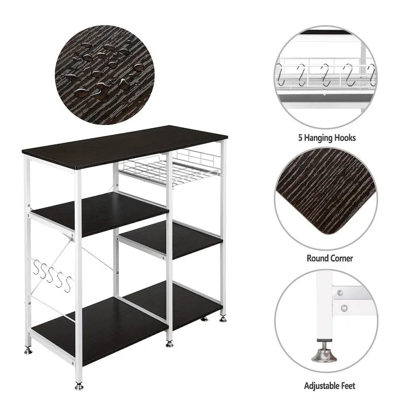 Étagère de Cuisine 35,5, Meuble de Rangement 3 Niveaux pour Micro-ondes, Marron Foncé