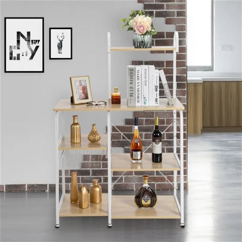 Étagère de cuisine style boulanger, étagère de rangement utilitaire à 4 niveaux pour épices, organisateur de plan de travail avec 10 crochets