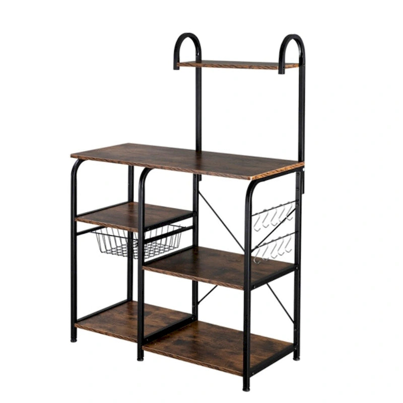 Étagère de cuisine style boulanger, étagère de rangement utilitaire à 4 niveaux pour épices, organisateur de plan de travail avec 10 crochets