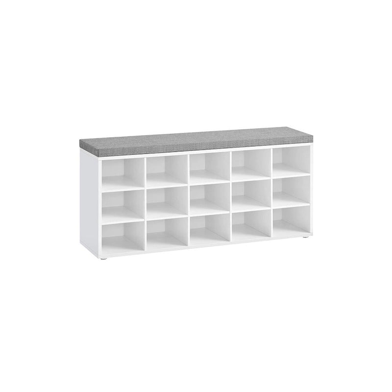 Banc à chaussures en bois avec coussin, organisateur de rangement à 15 compartiments - 11,8P x 41,3L x 18,9H
