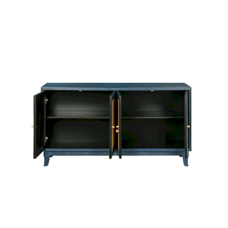 Buffet bas en rotin, meuble de rangement d'appoint avec 4 portes en rotin