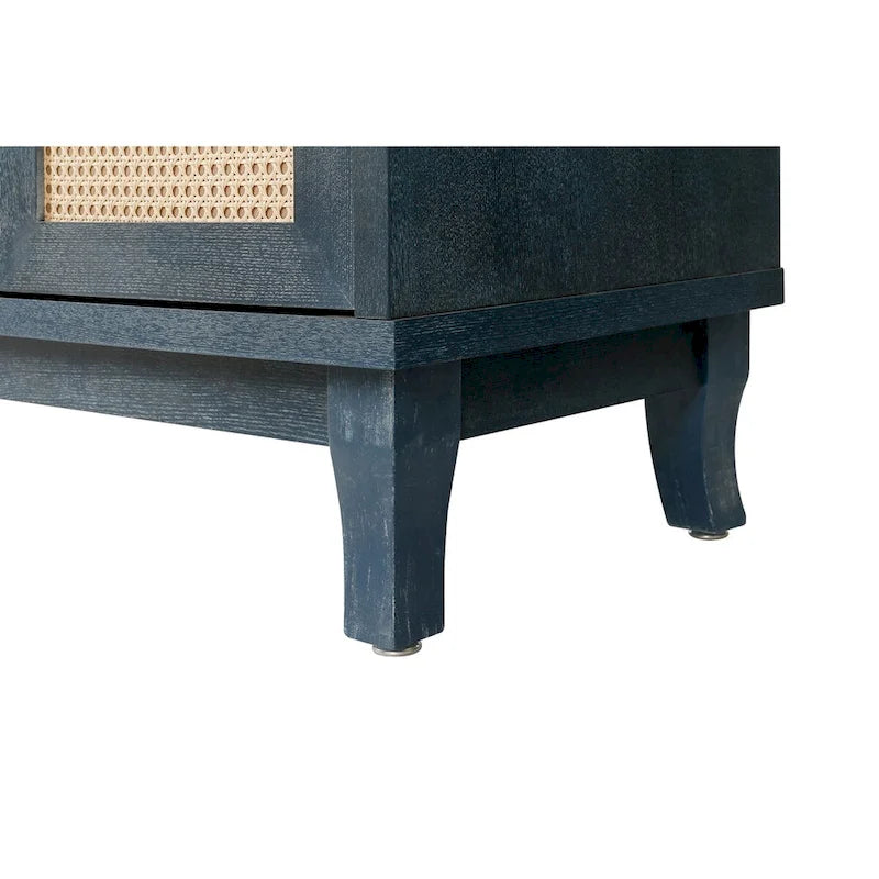 Buffet bas en rotin, meuble de rangement d'appoint avec 4 portes en rotin