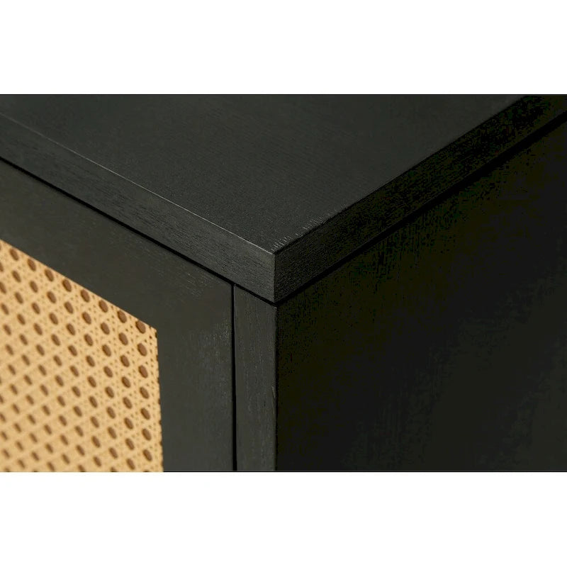 Buffet bas en rotin, meuble de rangement d'appoint avec 4 portes en rotin
