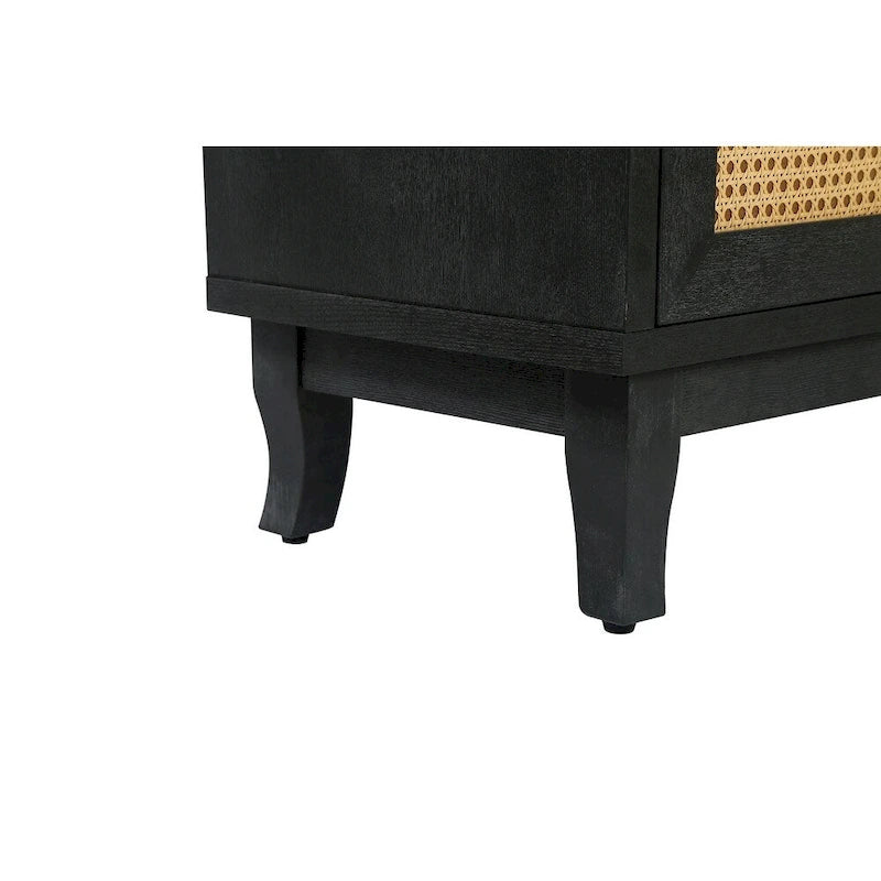 Buffet bas en rotin, meuble de rangement d'appoint avec 4 portes en rotin