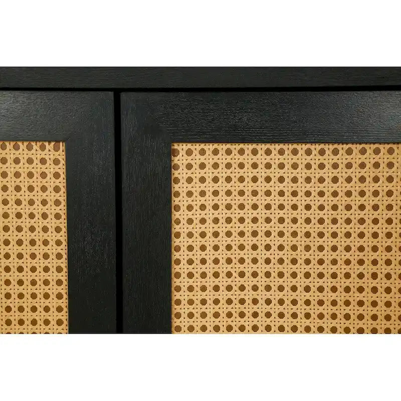 Buffet bas en rotin, meuble de rangement d'appoint avec 4 portes en rotin