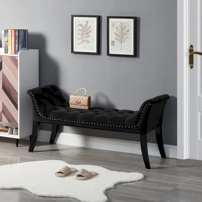 Repose-pieds rembourré Tabouret rectangulaire en velours Banc d'appoint - 50.00L * 18.50W * 24.50H