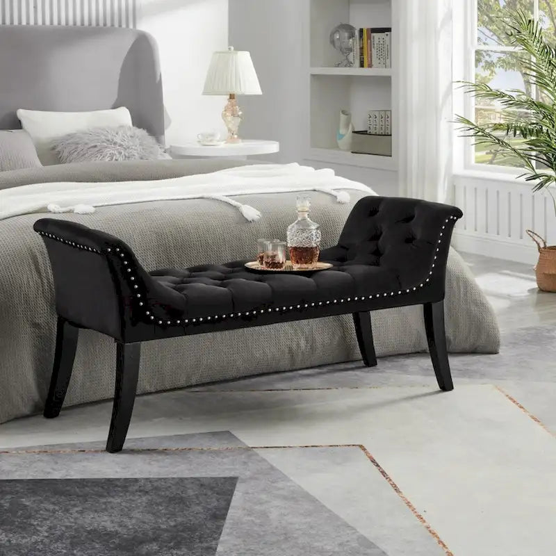 Repose-pieds rembourré Tabouret rectangulaire en velours Banc d'appoint - 50.00L * 18.50W * 24.50H