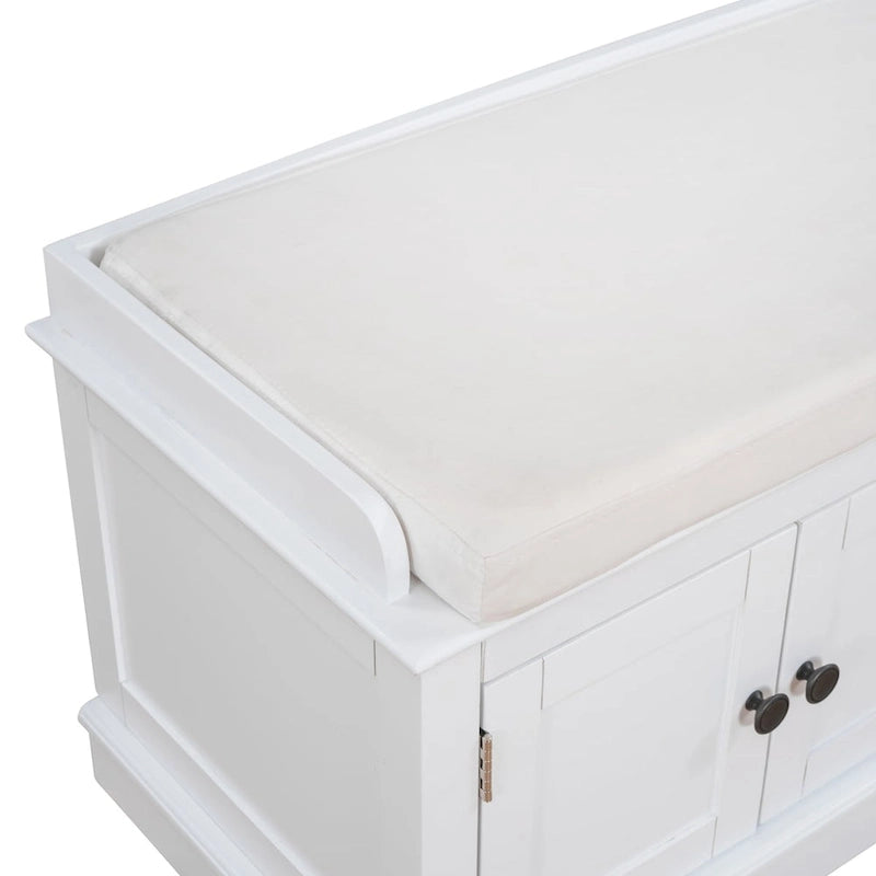 Banc de rangement avec 4 portes et étagères réglables, Banc à chaussures avec coussin amovible pour Salon, Entrée