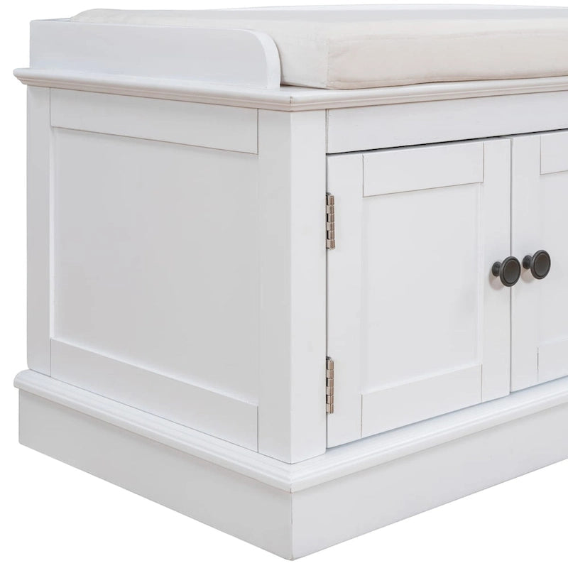 Banc de rangement avec 4 portes et étagères réglables, Banc à chaussures avec coussin amovible pour Salon, Entrée