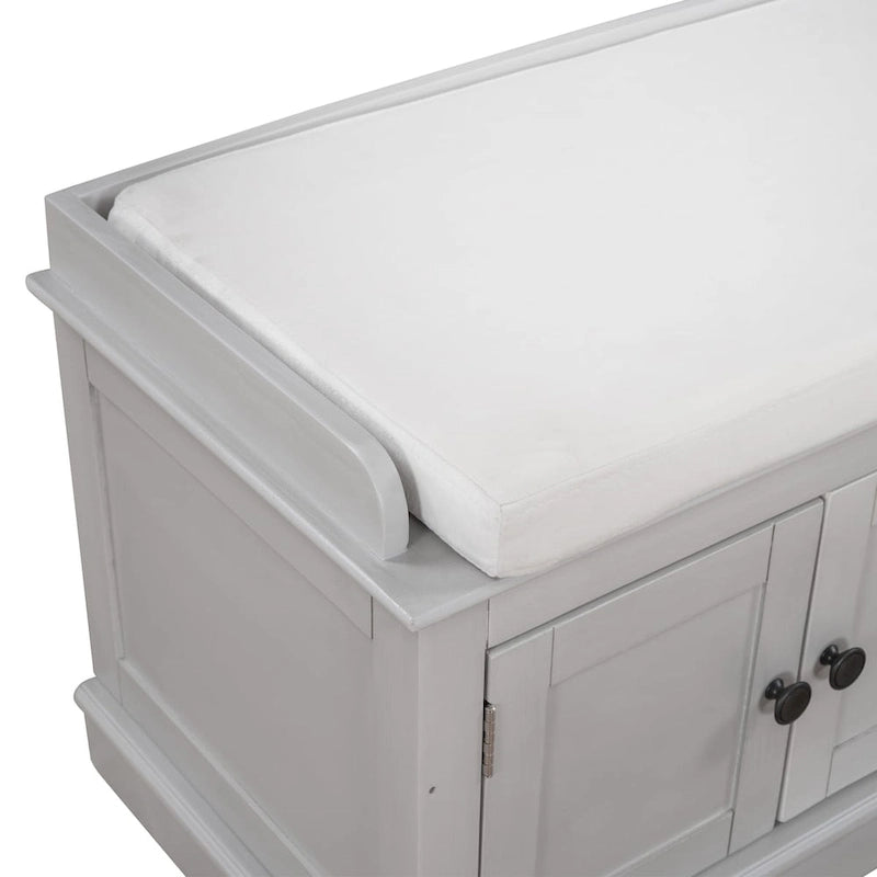Banc de rangement avec 4 portes et étagères réglables, Banc à chaussures avec coussin amovible pour Salon, Entrée