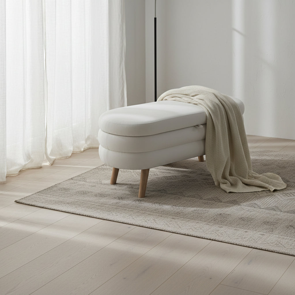 Velvet Fabric Storage Bench With Wood Legs For Living Room Bedroom