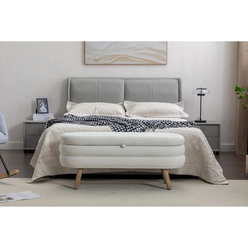 Banc de rangement en velours avec pieds en bois pour salon et chambre à coucher