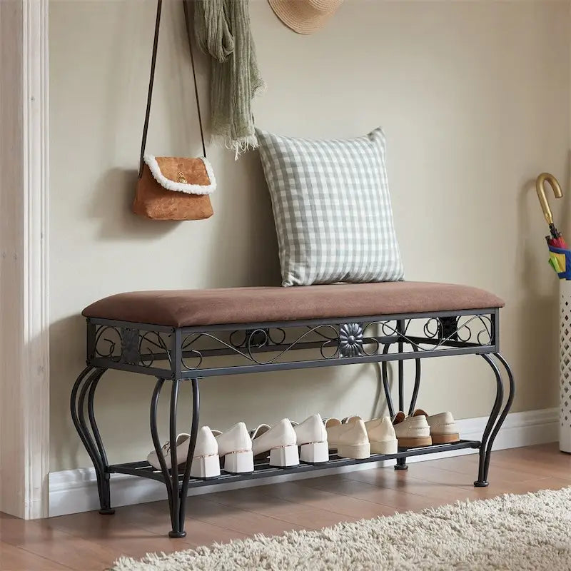 Banc à Chaussures Rembourré Multiusage de Style Industriel pour Entrée